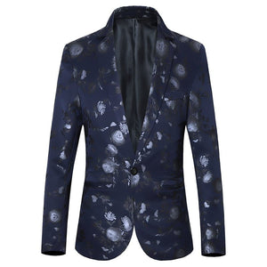 Tailored Fit Notched Lapel Single Breasted One-button Men's Party Jacket With Floral