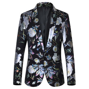 Tailored Fit Notched Lapel Single Breasted One-button Men's Party Jacket With Floral