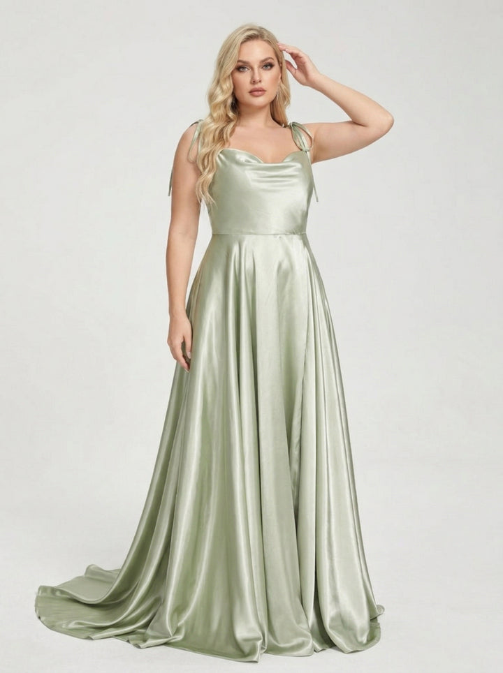 A-Line Spaghetti Straps Sleeveless Long Silk Like Satin Plus Size Bridesmaid Dresses