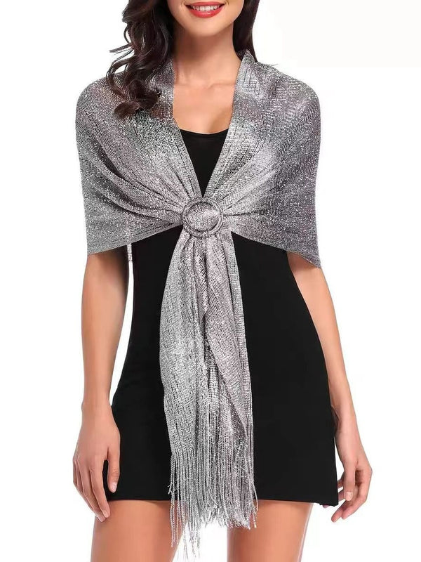 （170cm*45cm)Glamorous Metallic Shawls with Tassel Wedding Guest Wraps
