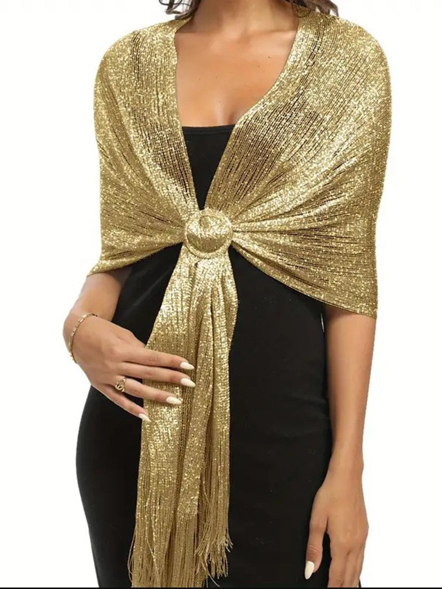 （170cm*45cm)Glamorous Metallic Shawls with Tassel Wedding Guest Wraps