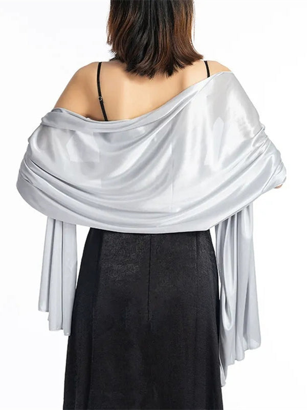 Women's Imitation Silk Sheer Scarf Cape Solid Color Long Shawl Wrap