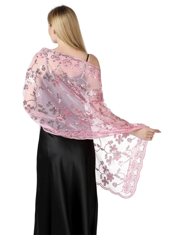 Women's Lace Sequined Elegant Cape with Appliques