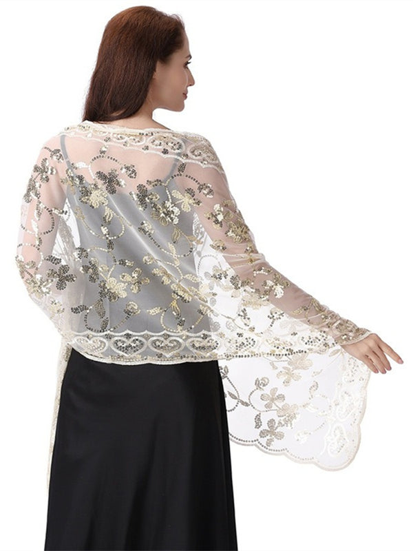 Women's Lace Sequined Elegant Cape with Appliques
