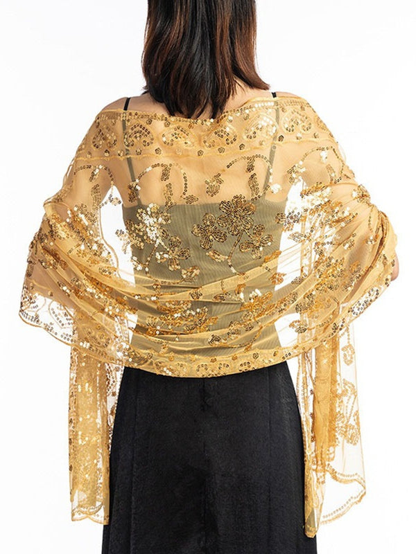 Women's Lace Sequined Elegant Cape with Appliques
