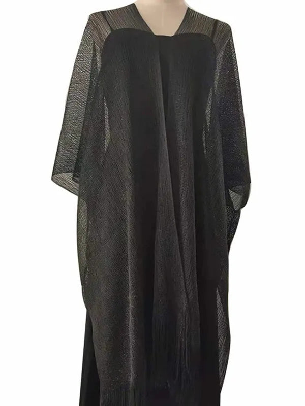 Women's Sparkling Solid Colored Party Scarf Cape with Tassels