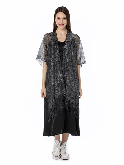 Women's Sparkling Solid Colored Party Scarf Cape with Tassels