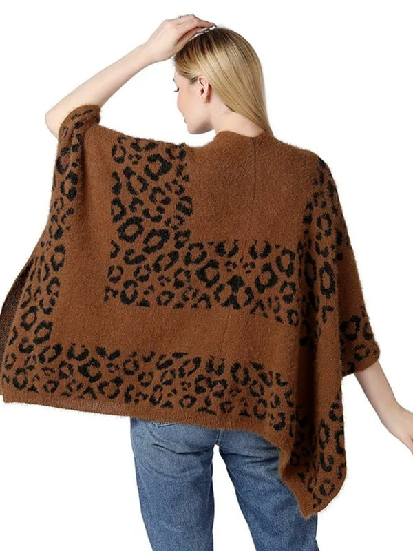 Women's Warm Solid Colored Luxury Daily Knit Printed Floral Cape Shawl