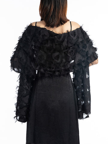 Solid Colored Stylish Fringed Cape Shawl for Women