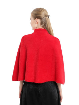 Women's Elegant Knitted Solid Color Cape Shawl with Button