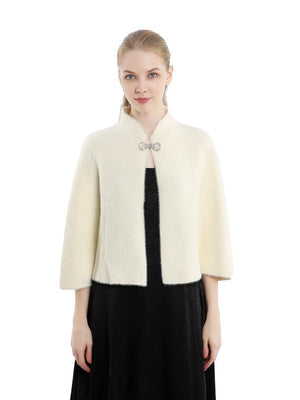 Women's Elegant Knitted Solid Color Cape Shawl with Button