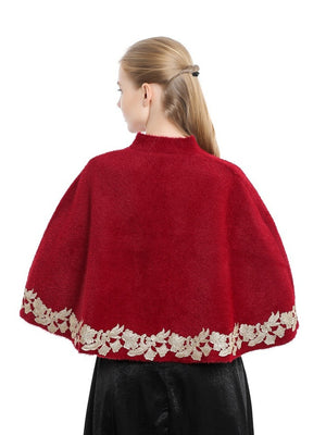 Women's Elegant Knitted Cape Shawl with Rhinestone & Appliques