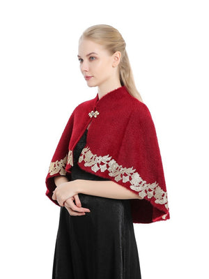 Women's Elegant Knitted Cape Shawl with Rhinestone & Appliques