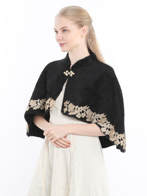 Women's Elegant Knitted Cape Shawl with Rhinestone & Appliques