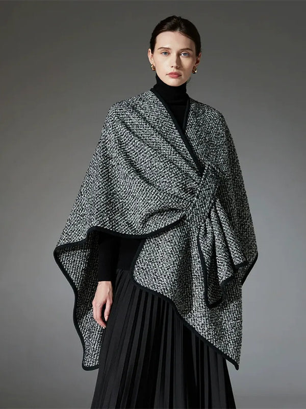 Black High-End Wool Tie-Dye Party Cape Shawl for Women