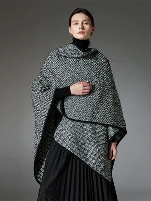 Black High-End Wool Tie-Dye Party Cape Shawl for Women