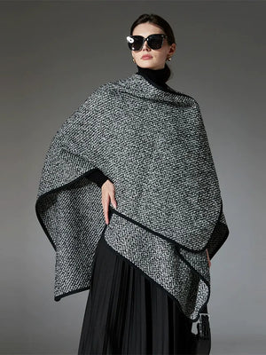 Black High-End Wool Tie-Dye Party Cape Shawl for Women