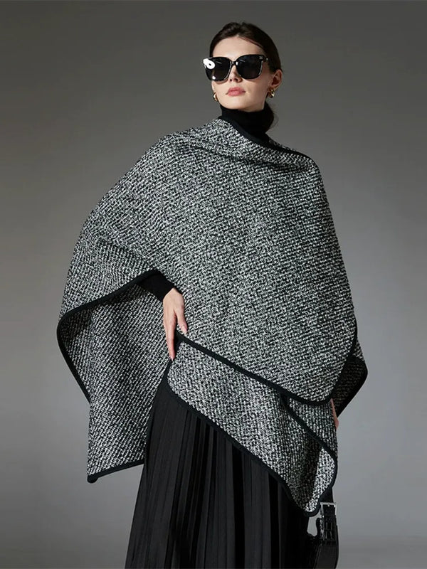 Black High-End Wool Tie-Dye Party Cape Shawl for Women