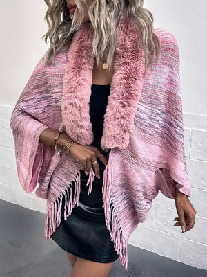 Chic Retro Striped Knitted Long Party Cape Shawl with Tassel for Women