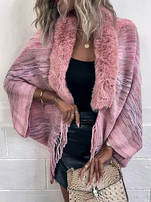 Chic Retro Striped Knitted Long Party Cape Shawl with Tassel for Women