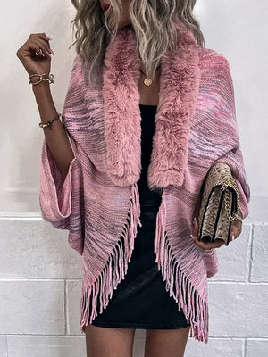 Chic Retro Striped Knitted Long Party Cape Shawl with Tassel for Women