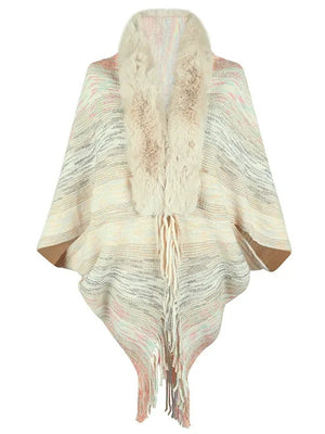 Chic Retro Striped Knitted Long Party Cape Shawl with Tassel for Women