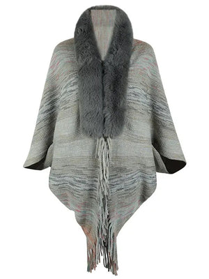 Chic Retro Striped Knitted Long Party Cape Shawl with Tassel for Women