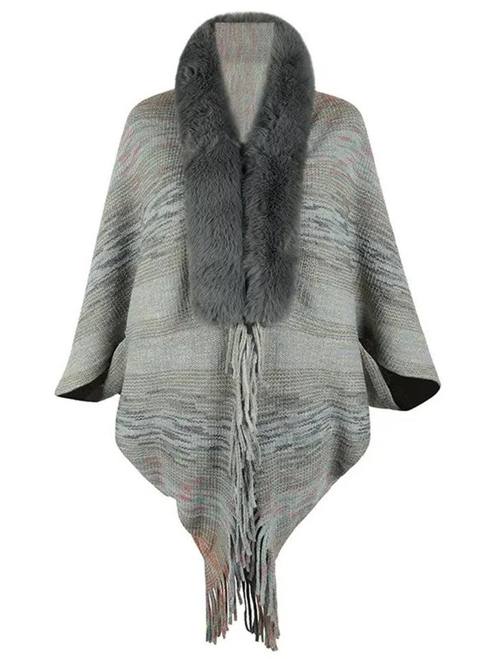 Chic Retro Striped Knitted Long Party Cape Shawl with Tassel for Women