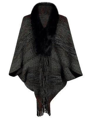 Chic Retro Striped Knitted Long Party Cape Shawl with Tassel for Women