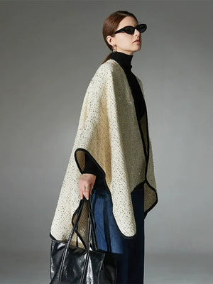 Women's Wool Knitted Elegant Long Party Shawl Cape