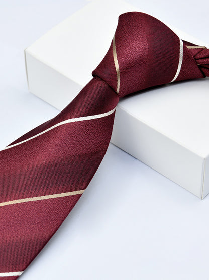 Men's Wine Red Printed Stripe Classic Tie