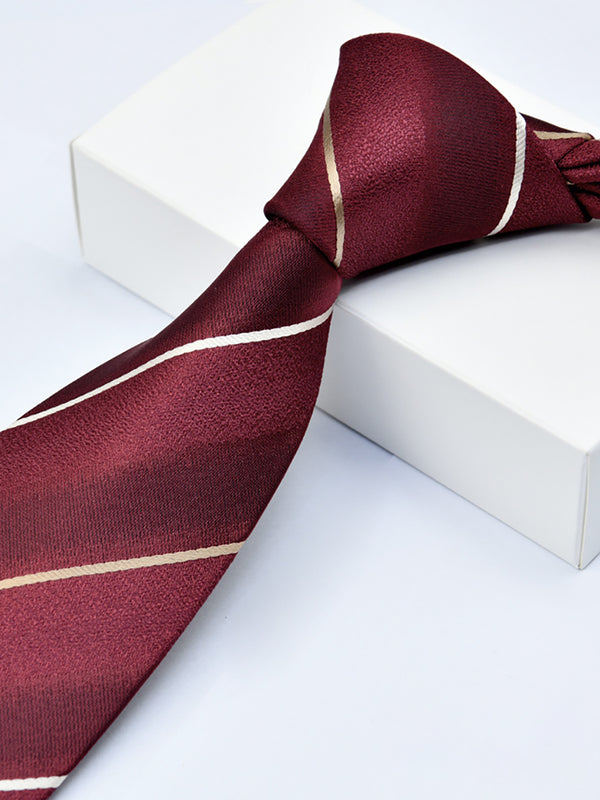 Men's Wine Red Printed Stripe Classic Tie