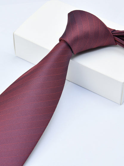 Men's Wine Red Printed Stripe Classic Tie