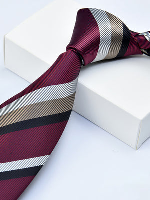 Men's Wine Red Printed Stripe Classic Tie
