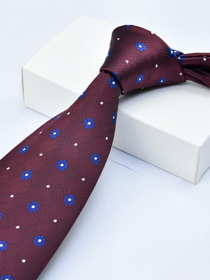 Men's Wine Red Printed Stripe Classic Tie