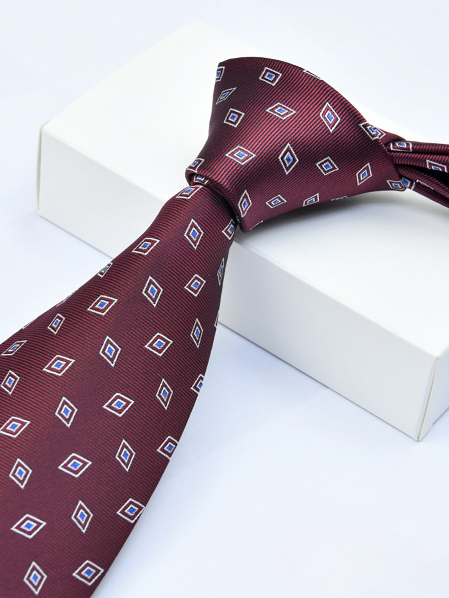 Men's Wine Red Printed Stripe Classic Tie