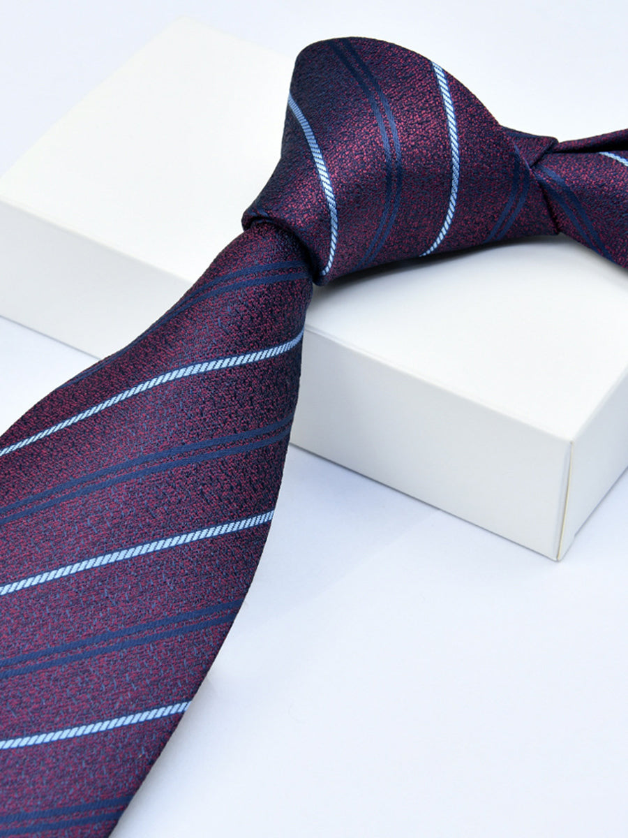 Men's Wine Red Printed Stripe Classic Tie