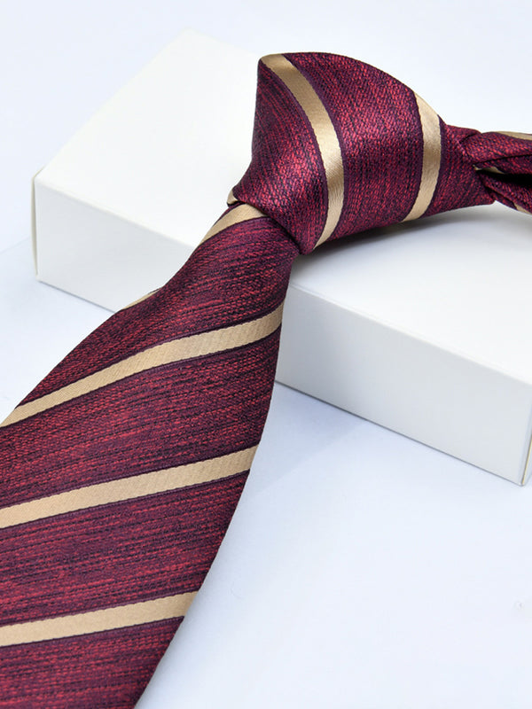 Men's Wine Red Printed Stripe Classic Tie