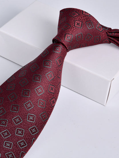 Men's Wine Red Printed Stripe Classic Tie