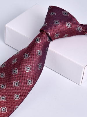 Men's Wine Red Printed Stripe Classic Tie