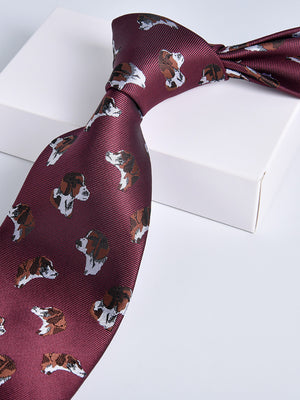 Men's Wine Red Printed Stripe Classic Tie