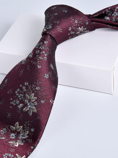 Men's Wine Red Printed Stripe Classic Tie