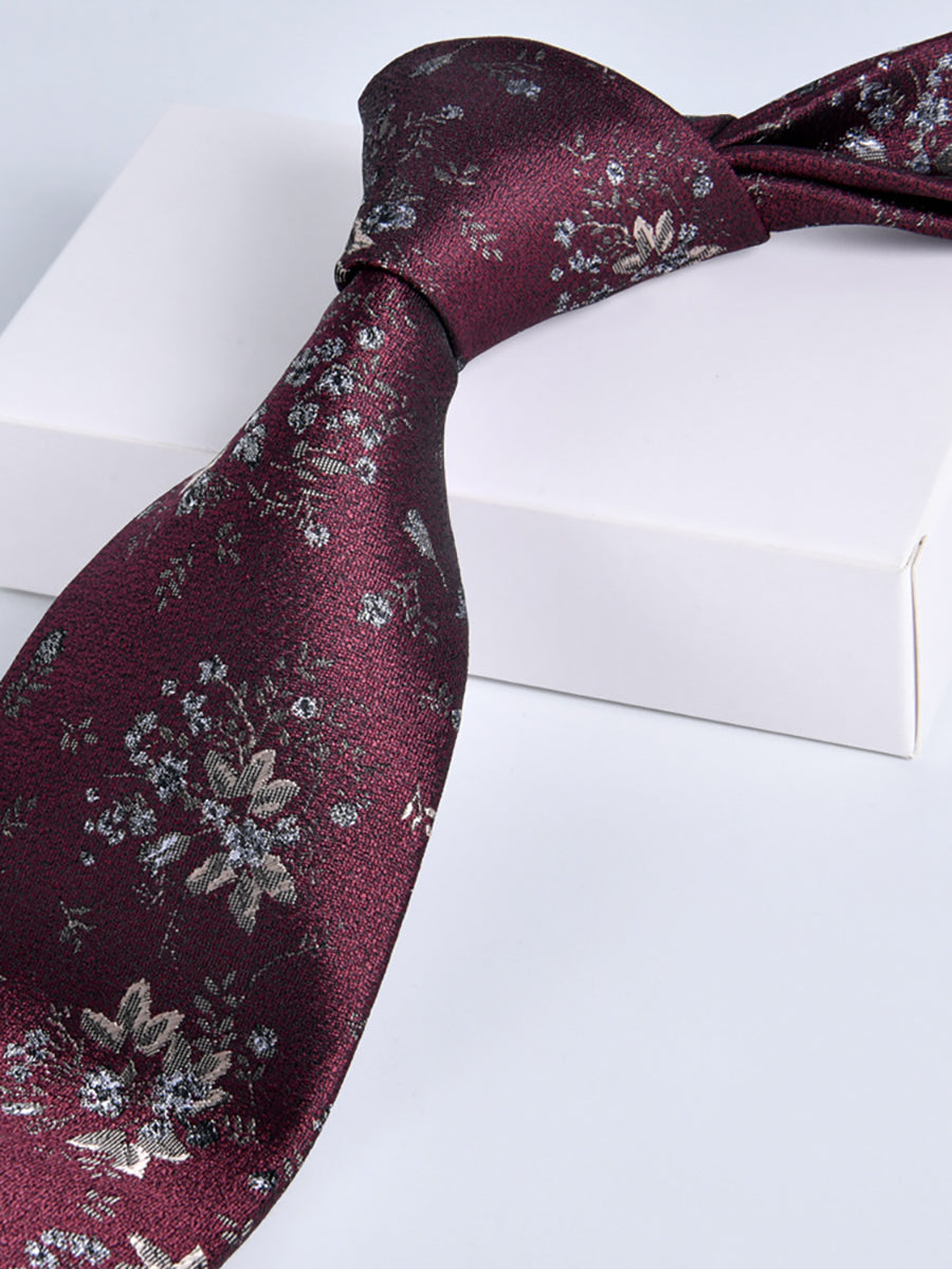 Men's Wine Red Printed Stripe Classic Tie