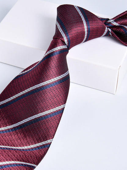 Men's Wine Red Printed Stripe Classic Tie