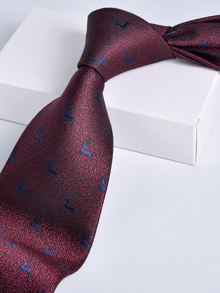 Men's Wine Red Printed Stripe Classic Tie