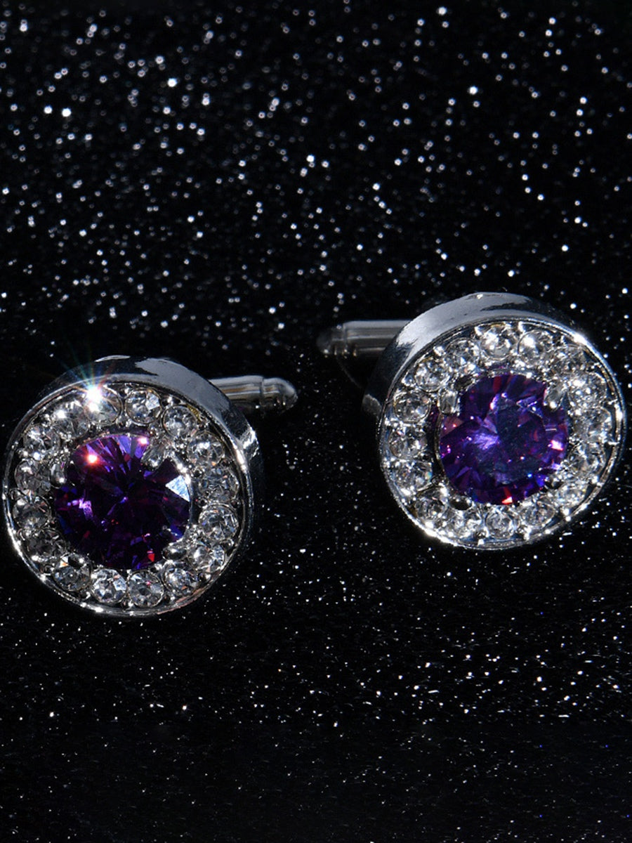 Men's Sparkling 2Pcs Geometric Cufflinks with Rhinestones