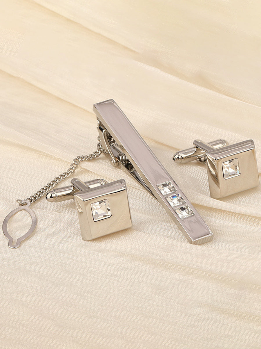 Men's Geometric Formal Tie Clip with Rhinestones