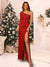 Sheath/Column One-Shoulder Long Sleeves Split Side Long Tight Christmas Dresses