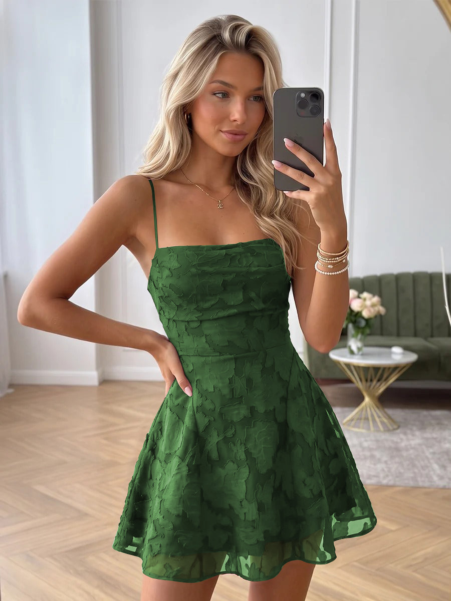 A-Line/Princess Sleeveless Spaghetti Straps Short/Mini Ruched Homecoming Dresses with Florals