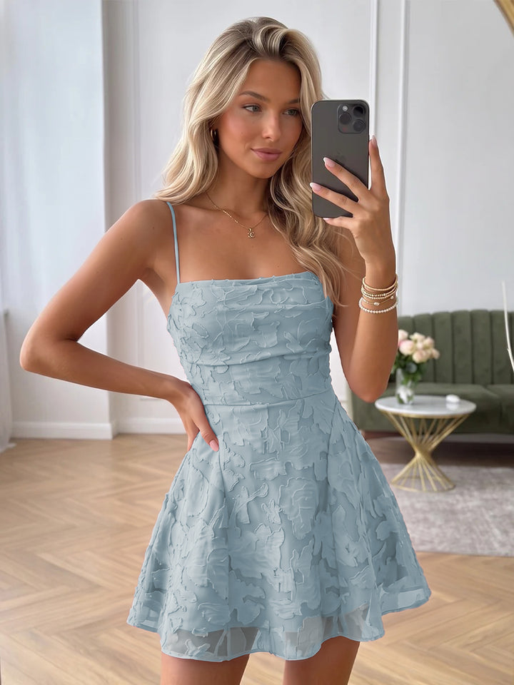A-Line/Princess Sleeveless Spaghetti Straps Short/Mini Ruched Homecoming Dresses with Florals